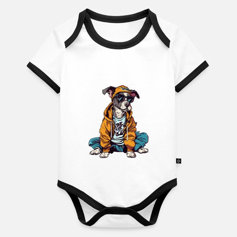 Street-Style Schnauzer Baby Bio-Kurzarm-Kontrastbody