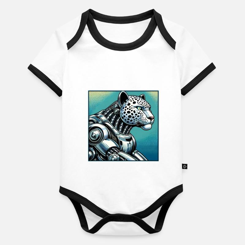 Robot léopard Body Bébé bio contrasté manches courtes