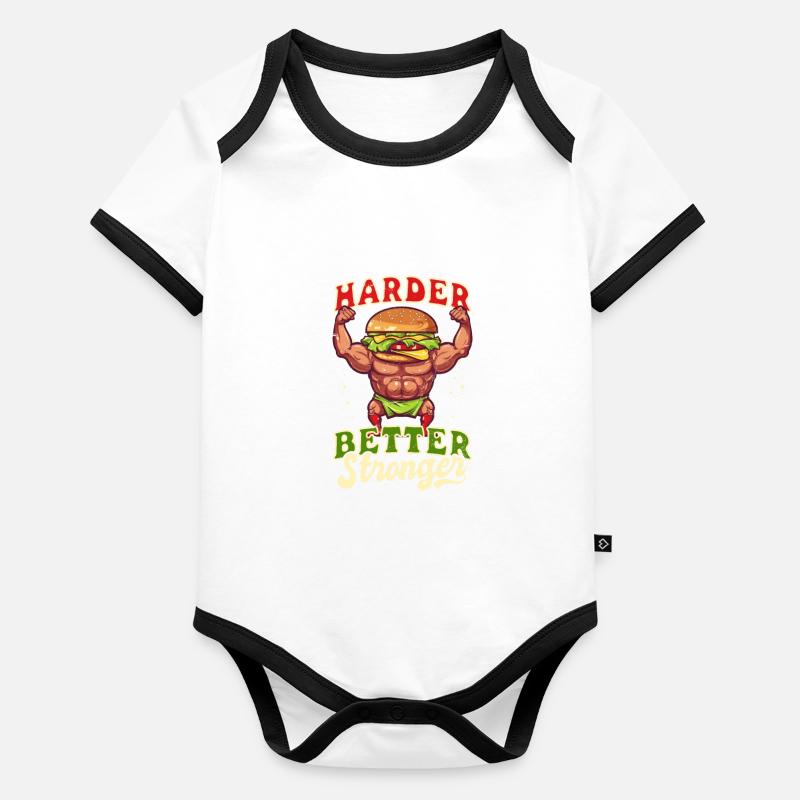 Bodybuilder BBQ Plus dur plus fort Body Bébé bio contrasté manches courtes