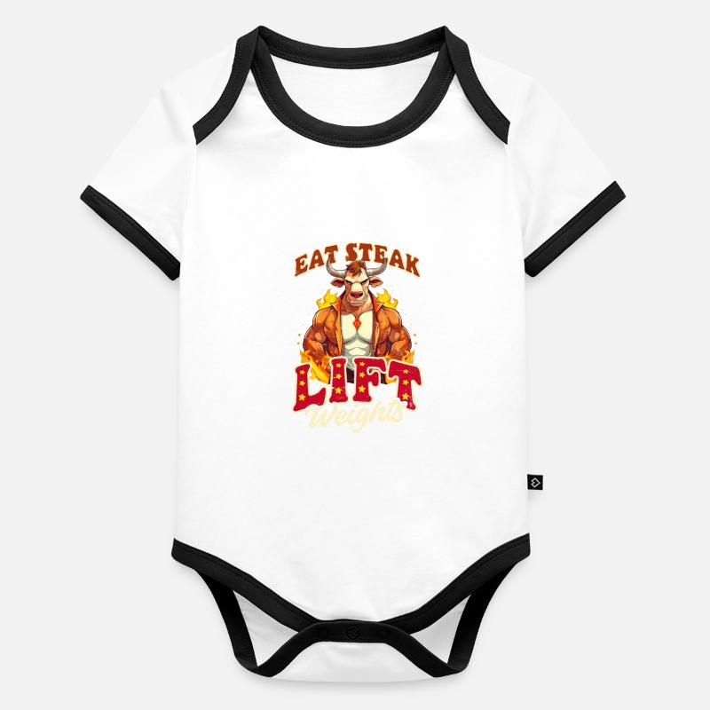 Bodybuilder BBQ Manger Steak Soulever Poids Body Bébé bio contrasté manches courtes