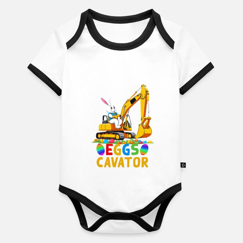 Lustiger Ostern Spruch Osterhase Baggerfahrer Baby Bio-Kurzarm-Kontrastbody