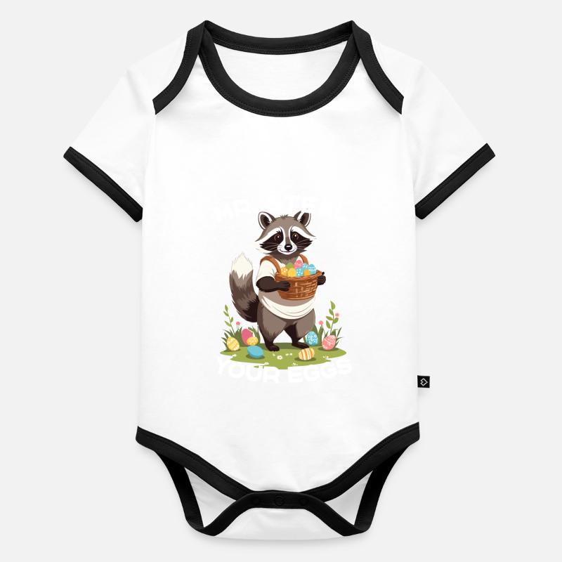 Lustiges Waschbären Eier Dieb Ostern Spruch Baby Bio-Kurzarm-Kontrastbody