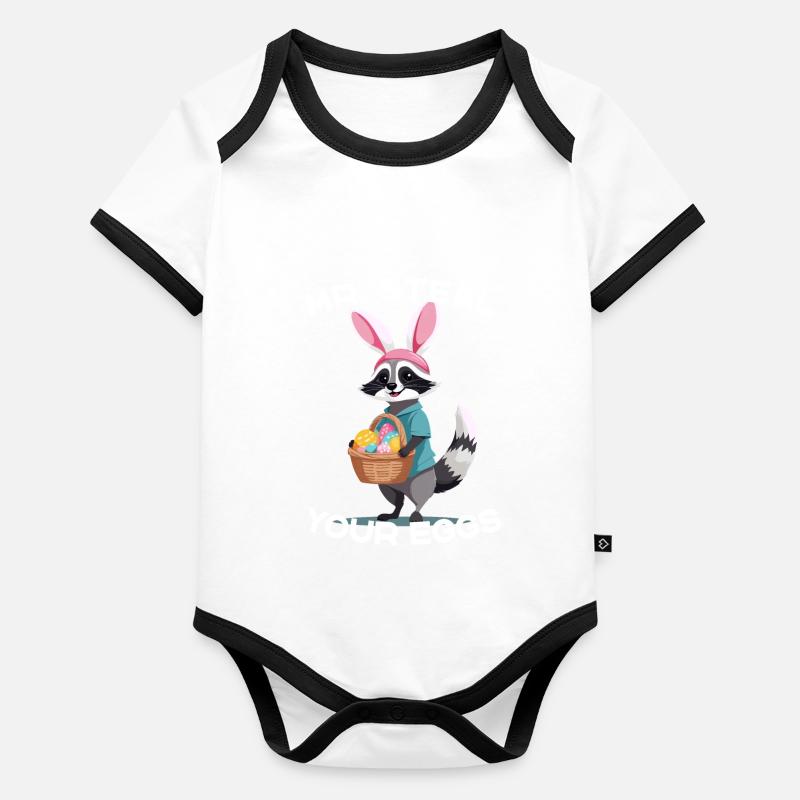 Lustiges Waschbären Eier Dieb Ostern Spruch Baby Bio-Kurzarm-Kontrastbody