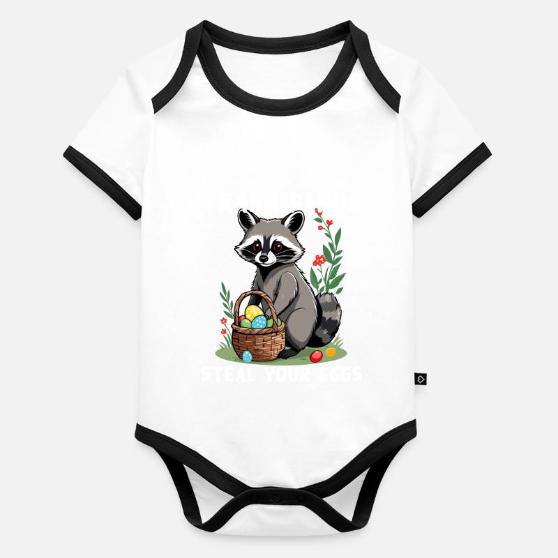 Lustiges Waschbär Spruch Osterhasen Design Baby Bio-Kurzarm-Kontrastbody