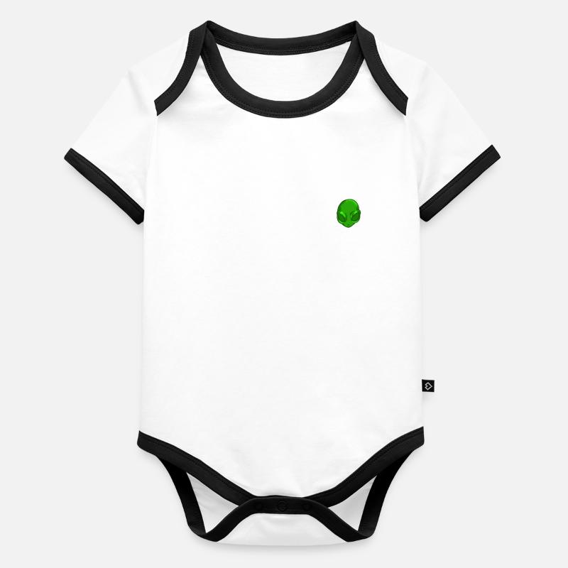 Green Alien Head Pocket Patch T-Shirt Funny Space Organic Baby Contrasting Bodysuit