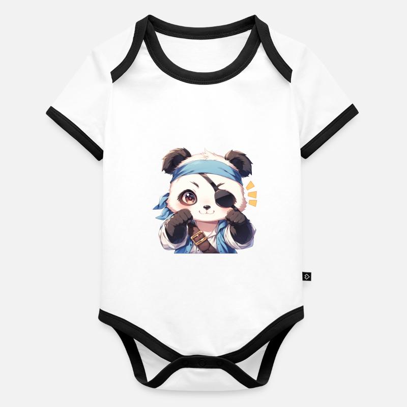 Panda Bear Pirate Panda géant japonais Body Bébé bio contrasté manches courtes