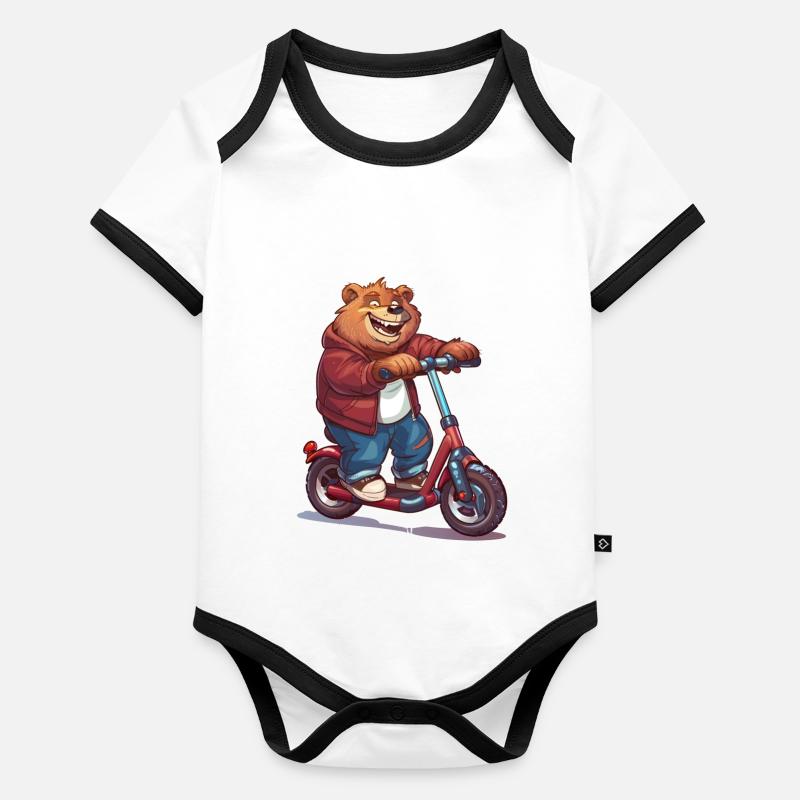 Trottinette de l’ours Body Bébé bio contrasté manches courtes