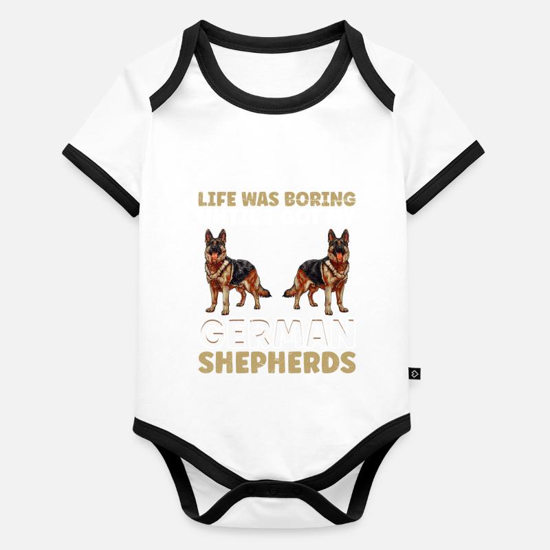 German Shepherd LIFE WAS BORING UNTIL GERMAN Organic Baby Contrasting Bodysuit