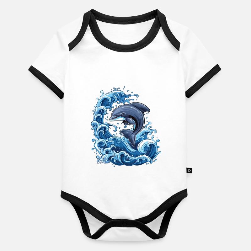 Dolphin, Water, Waves, Ocean Organic Baby Contrasting Bodysuit