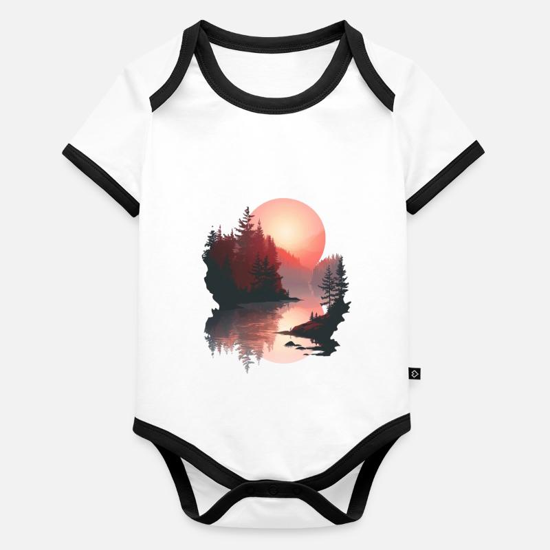 Coucher de soleil, Réflexion, Forêt, Scène Body Bébé bio contrasté manches courtes