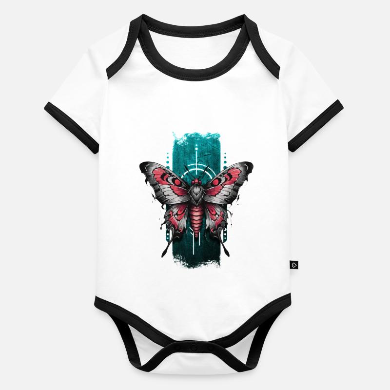 Majestic Moth with Red-Colored Wings Organic Baby Contrasting Bodysuit