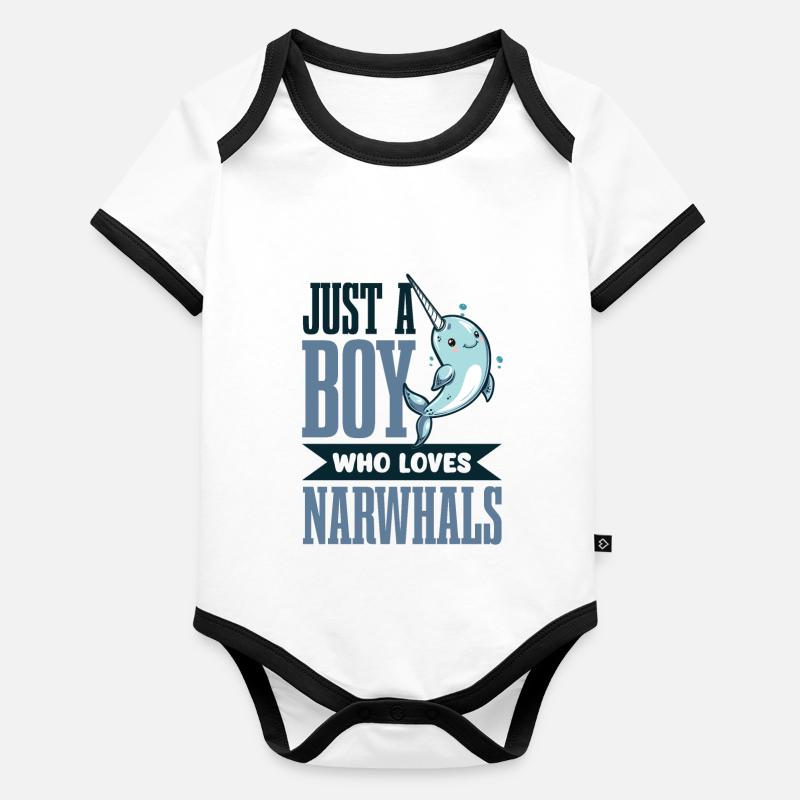 Drôle d’animal narval juste un garçon qui aime le narval Body Bébé bio contrasté manches courtes