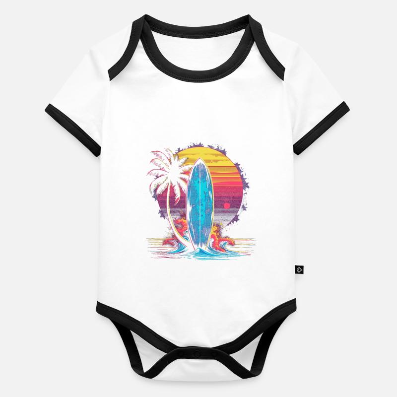 Surf Retro Wave Surfer Cadeau Body Bébé bio contrasté manches courtes