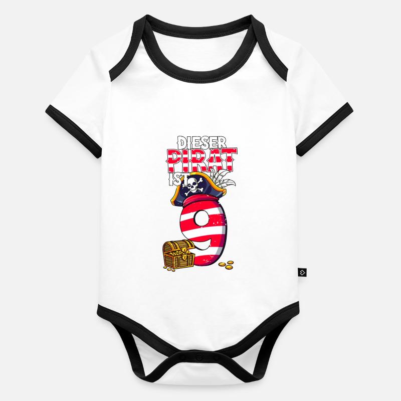 9th Birthday Pirates Organic Baby Contrasting Bodysuit