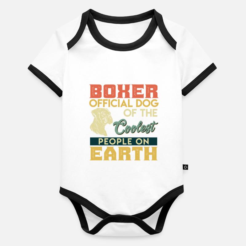 BOXER CHIEN OFFICIEL DES GENS LES PLUS COOLS DE LA TERRE Body Bébé bio contrasté manches courtes