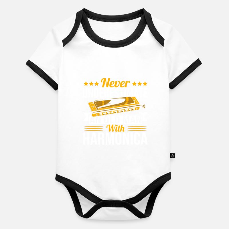 Jouer de l’harmonica cadeau Body Bébé bio contrasté manches courtes