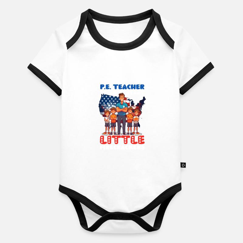 4 juillet Professeur d’éducation physique Pétards les plus mignons Body Bébé bio contrasté manches courtes