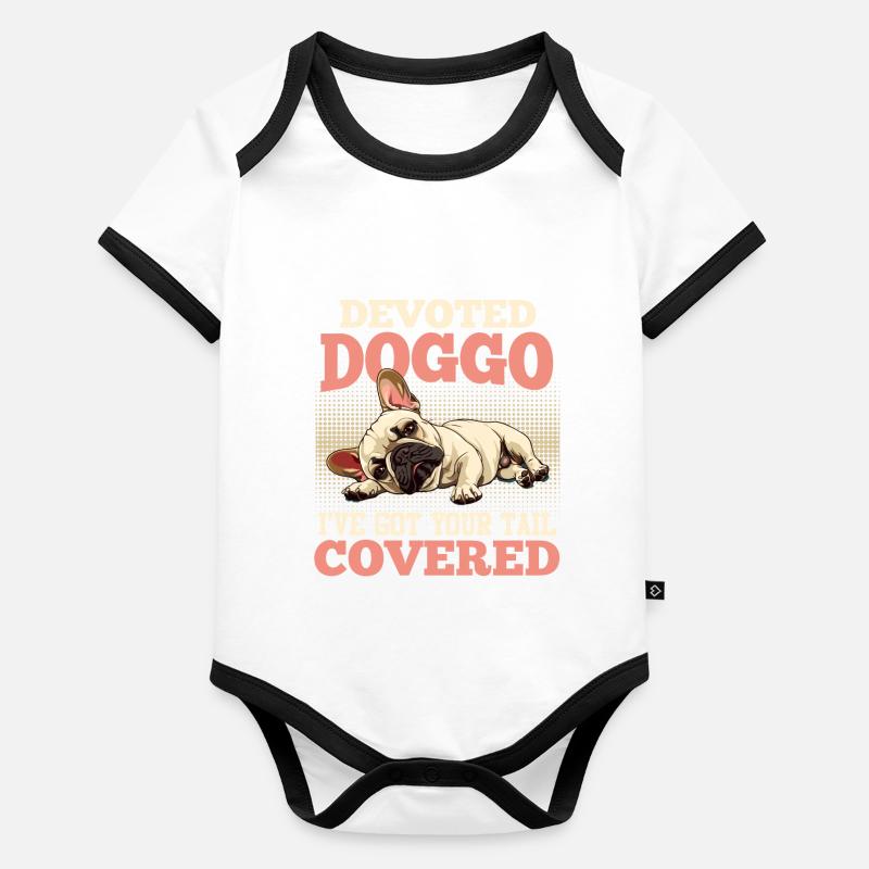 French Bulldog DEVOTED DOGGO Funny Organic Baby Contrasting Bodysuit