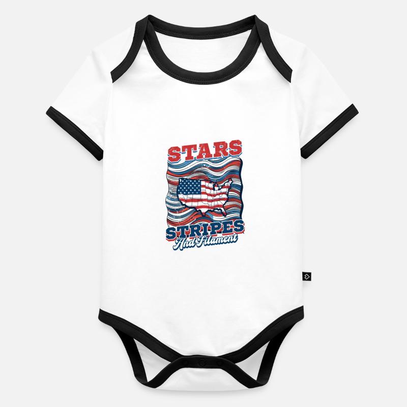Étoiles, rayures et filaments d’impression 3D patriotique Body Bébé bio contrasté manches courtes