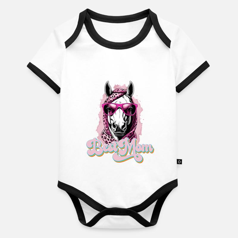 Maman Cheval Élégant Cheval Love Design Body Bébé bio contrasté manches courtes
