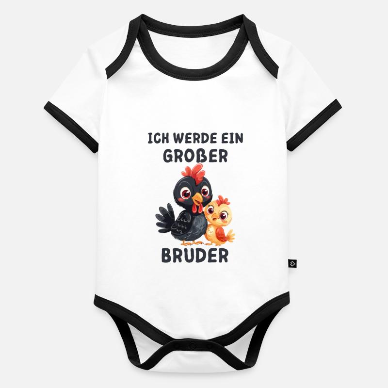 Ich werde ein großer Bruder Hahn - Baby Bio-Kurzarm-Kontrastbody - 