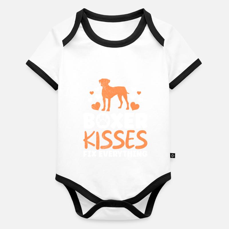 BOXER KISSES FIX EVERYTHING Deutscher Boxer Baby Bio-Kurzarm-Kontrastbody