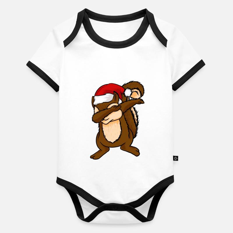 Dabbing Squirrel With Christmas Hat Chipmunks Dab Organic Baby Contrasting Bodysuit