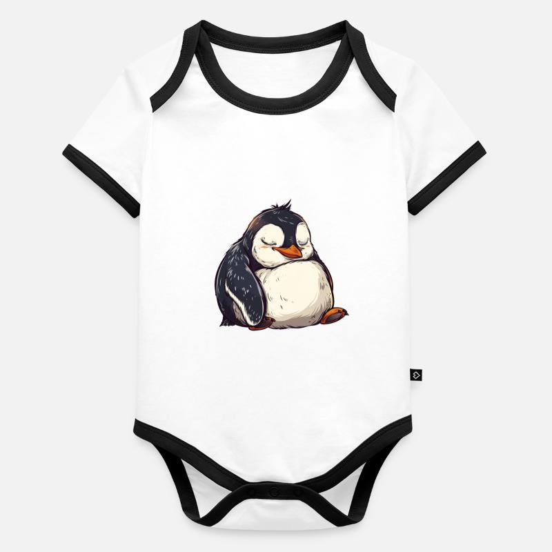Pingouin endormi Kawaii Penguin Mignon Body Bébé bio contrasté manches courtes