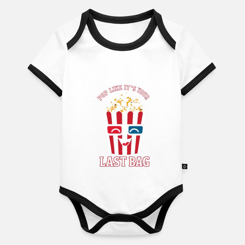 Dicton de pop-corn amusant, pop-corn en rafale Body Bébé bio contrasté manches courtes