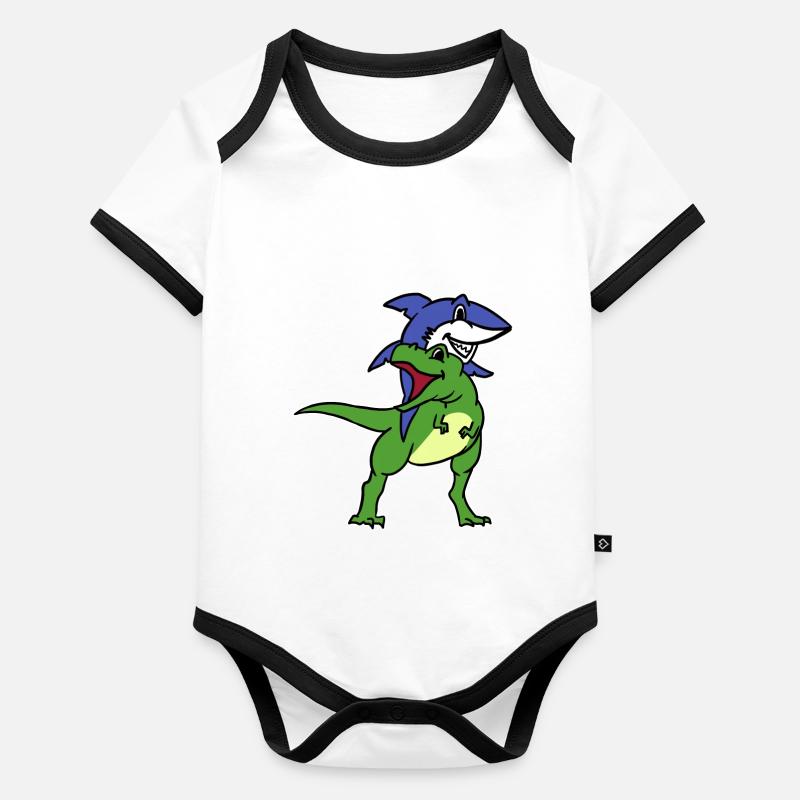 Funny Shark Riding T-Rex Dinosaur Graphic Novelty Organic Baby Contrasting Bodysuit