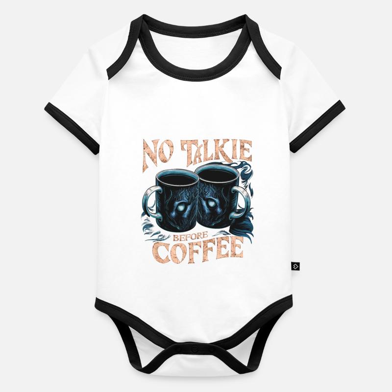 MUG CAFÉ, PAS DE TALKIE AVANT LE CAFÉ Body Bébé bio contrasté manches courtes