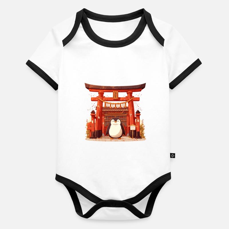 Pinguin Torii Tor Japanischer Pinguin Niedlich Baby Bio-Kurzarm-Kontrastbody