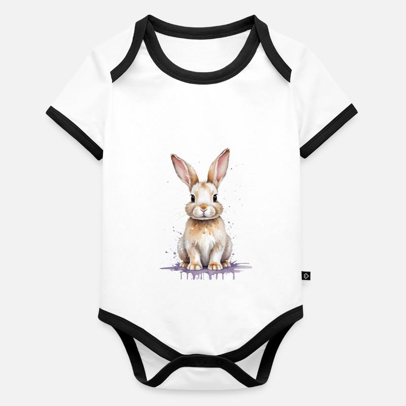 Hasenaquarell - Eine hüpfende gute Zeit Baby Bio-Kurzarm-Kontrastbody