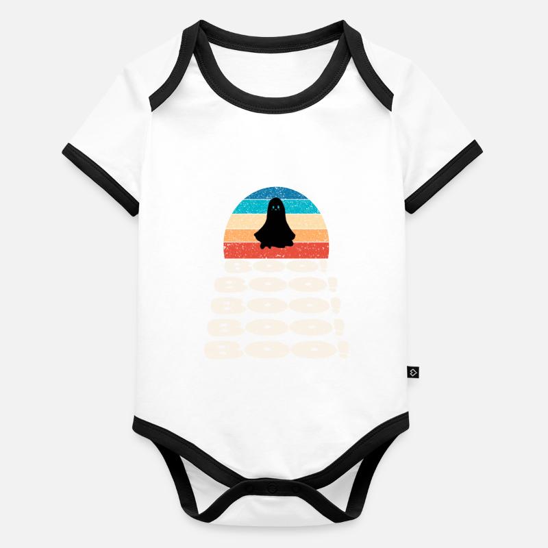 Rétro vintage coucher de soleil Halloween Ghost Hour Body Bébé bio contrasté manches courtes
