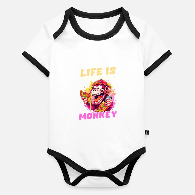 Monkey Lover Life Better With Monkey Body Bébé bio contrasté manches courtes