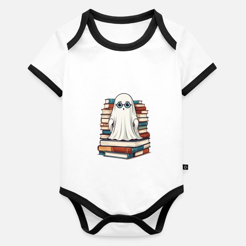 Reading Halloween Ghost Little Books Ghost Organic Baby Contrasting Bodysuit