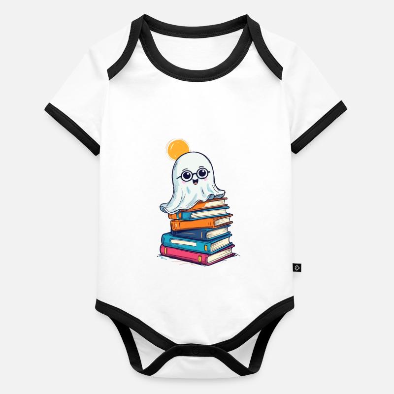 Reading Halloween Ghost Book Lover Style Organic Baby Contrasting Bodysuit