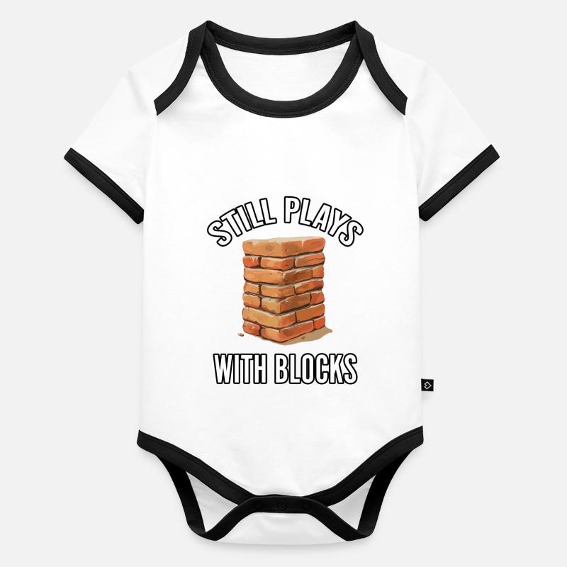 Joue toujours avec des blocs Funny Bricklayer Builder Body Bébé bio contrasté manches courtes