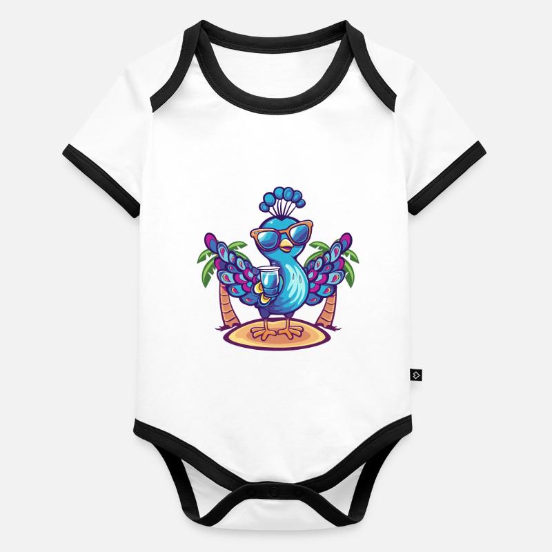 Peacock Bird Summer Beach Comic Organic Baby Contrasting Bodysuit