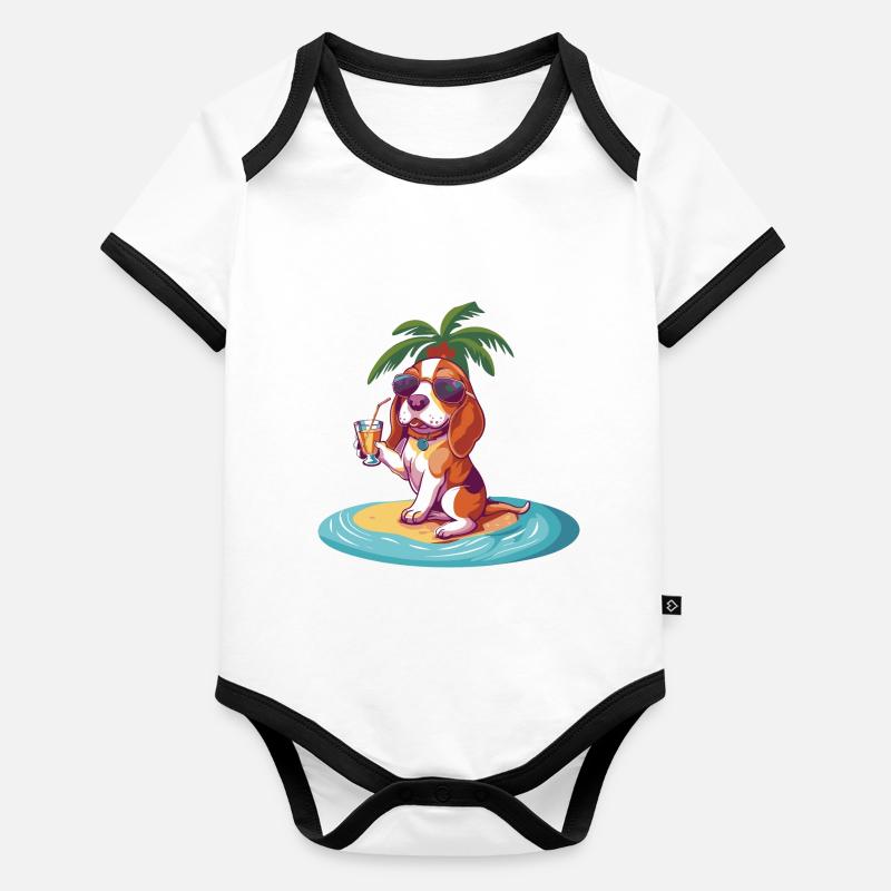 Beagle Hund Sommer Strand Comic Baby Bio-Kurzarm-Kontrastbody