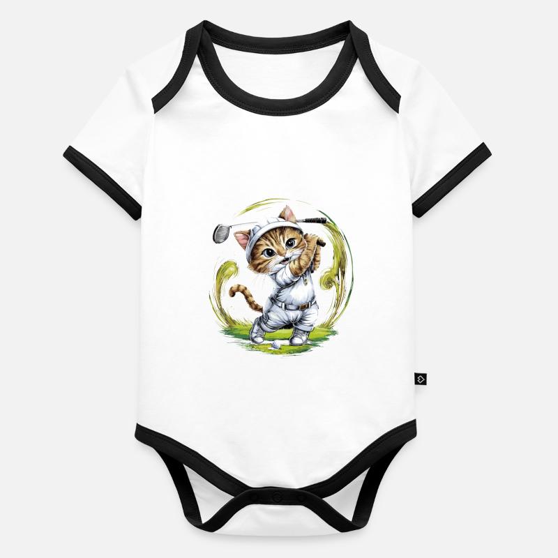 Niedliche Katze spielt Golf Baby Bio-Kurzarm-Kontrastbody
