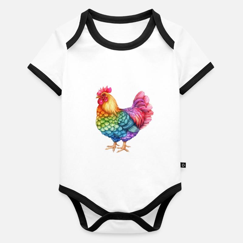 Buntes Huhn Regenbogen - Farbenfrohes Hühnerleben Baby Bio-Kurzarm-Kontrastbody