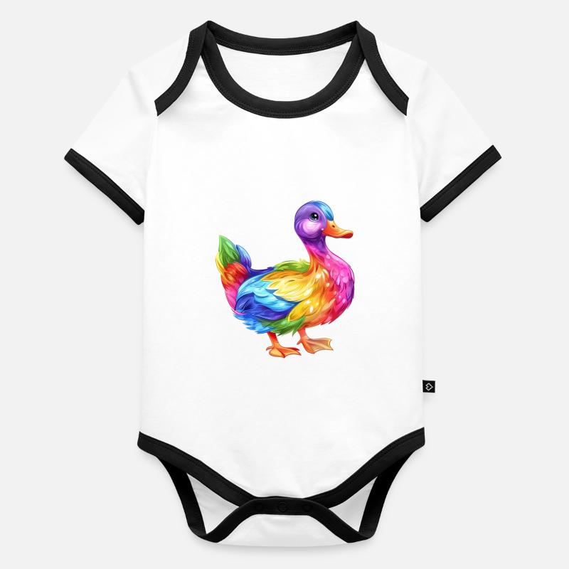 Colorful Duck Rainbow Joy Bringer Organic Baby Contrasting Bodysuit