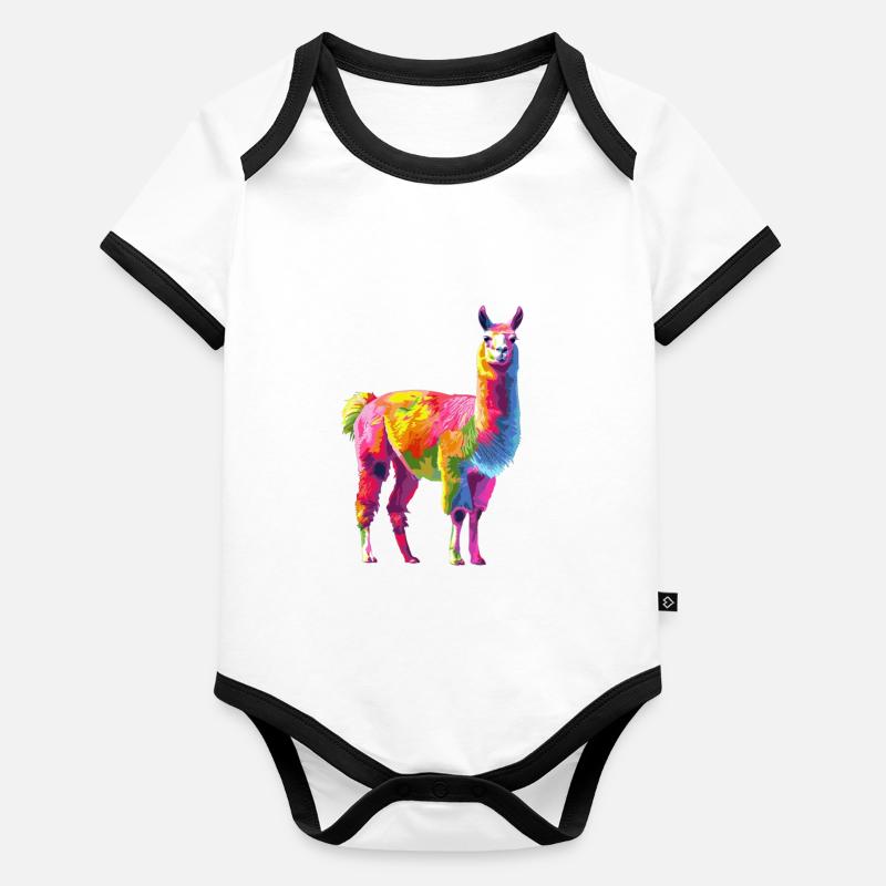 Lama Alpaka Regenbogen Kunstwerk Baby Bio-Kurzarm-Kontrastbody