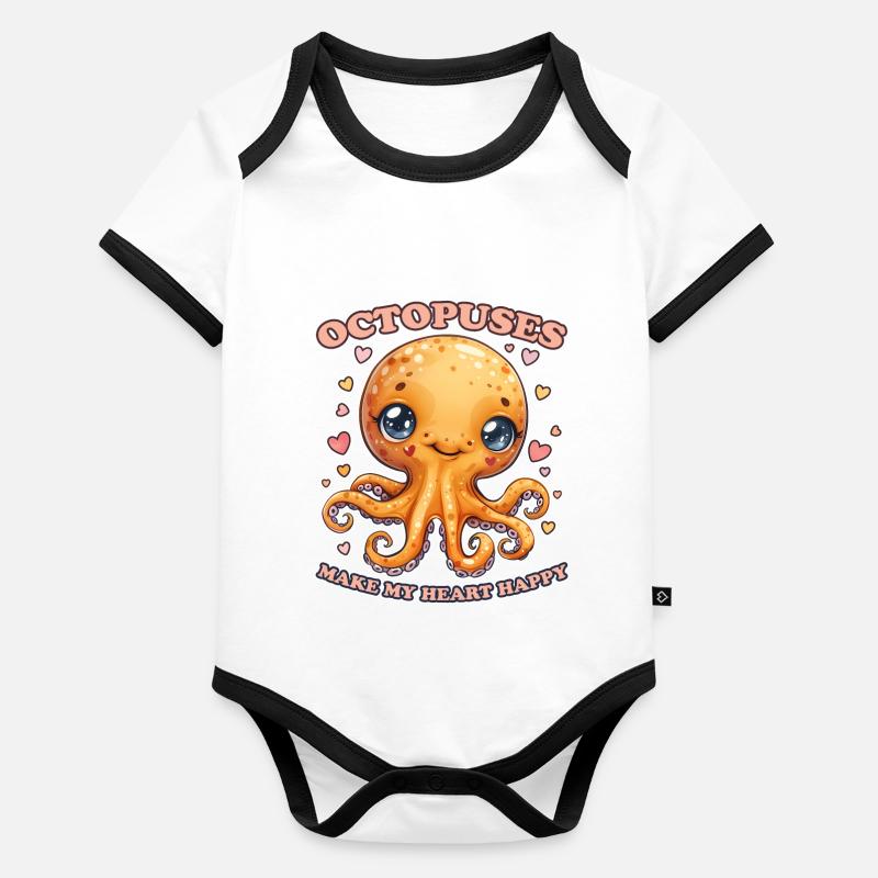 Drôle de pieuvre céphalopode calmar cadeau Body Bébé bio contrasté manches courtes