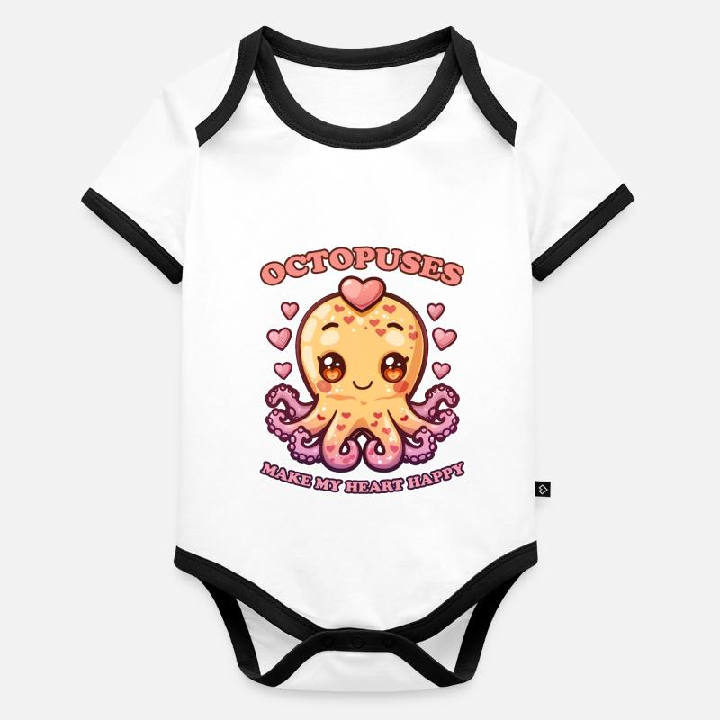 Drôle de pieuvre céphalopode calmar cadeau Body Bébé bio contrasté manches courtes
