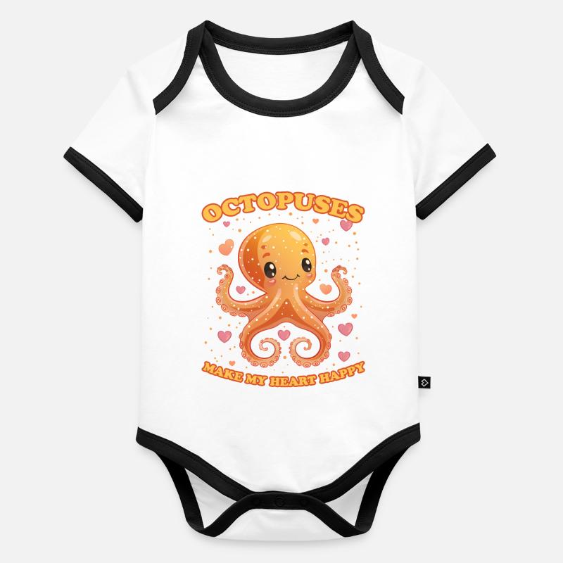 Drôle de pieuvre céphalopode calmar cadeau Body Bébé bio contrasté manches courtes