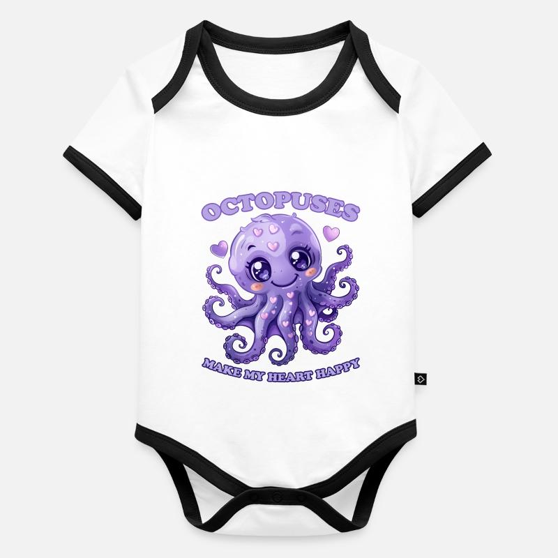 Drôle de pieuvre céphalopode calmar cadeau Body Bébé bio contrasté manches courtes