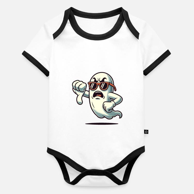 Cool Ghost Gives Thumbs Down Funny Halloween Organic Baby Contrasting Bodysuit