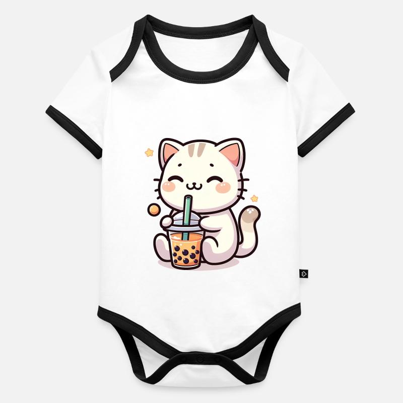 Bubble Tea Boba Milk Kawaii Anime Neko Cat Organic Baby Contrasting Bodysuit